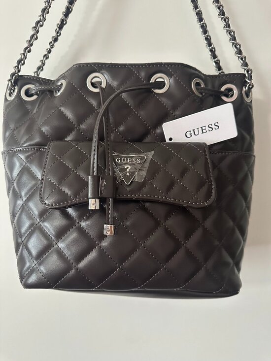 Guess Handbags - Brand New with Tags GUESS Quilted Drawstring Bucket Crossbody Bag in Brown